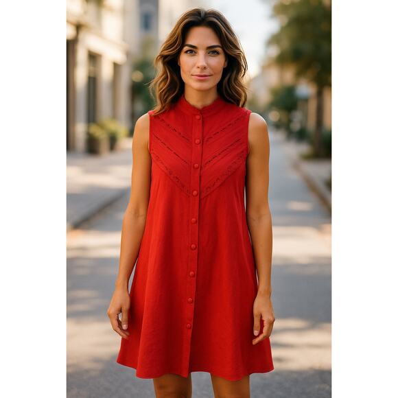 Tuckernuck Pomander Place Dutton Eyelet Sleeveless Mini Dress in Poppy Size XS - Picture 1 of 8